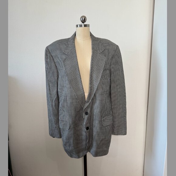 Bachrach Suit 100% Silk Lined Houndstooth Black - Picture 1 of 10